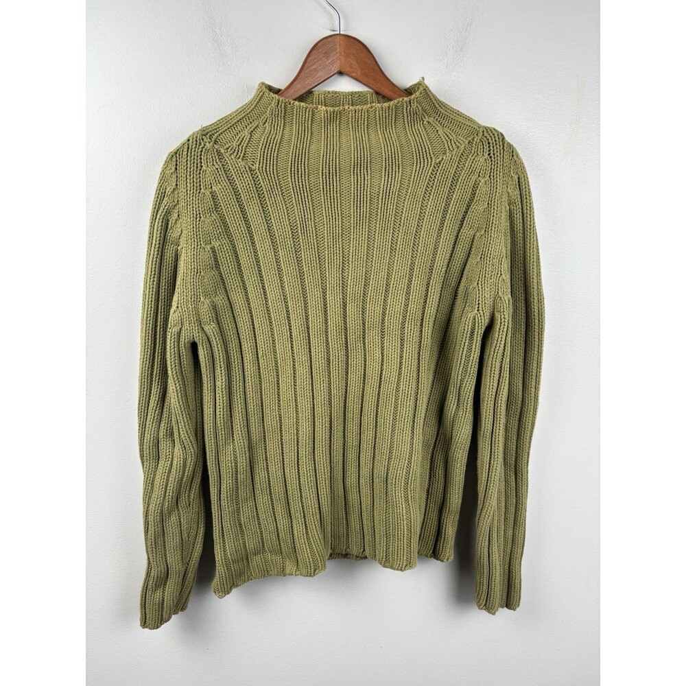 Eddie Bauer Olive Green Mock Neck Ribbed Knit Cotton Sweater Women's Size Large
